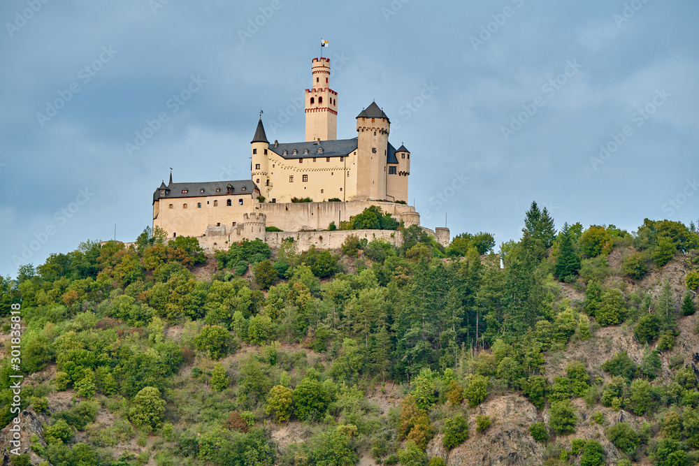 Marksburg castle on Rhine river in Rhineland-Palatinate, Germany. Built in 1117