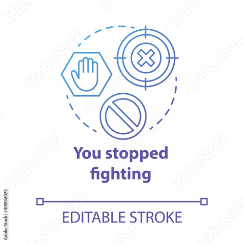 You stopped fighting concept icon. Prohibition of domestic violence. Ban on harassment. Forbid on spousal abuse idea thin line illustration. Vector isolated outline drawing. Editable stroke