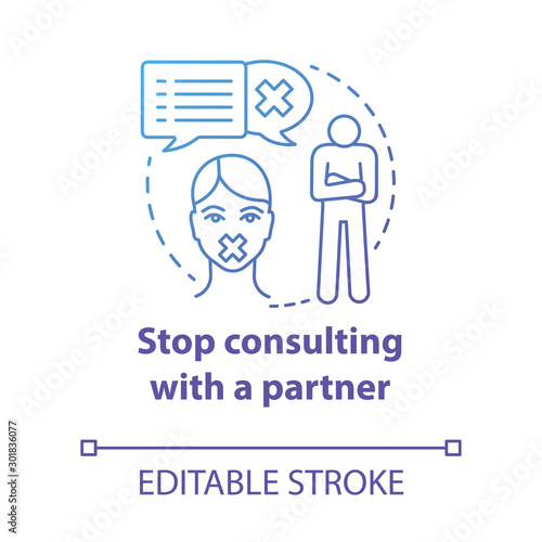 Stop consulting with partner concept icon. Distrust, resentment, indifference in relationship. Silent about problems idea thin line illustration. Vector isolated outline drawing. Editable stroke