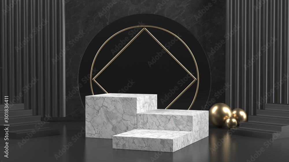 3d render image of black and white marble podium luxury background for cosmetic or another product. 3d render image of black and white marble podium luxury background for cosmetic or another product.