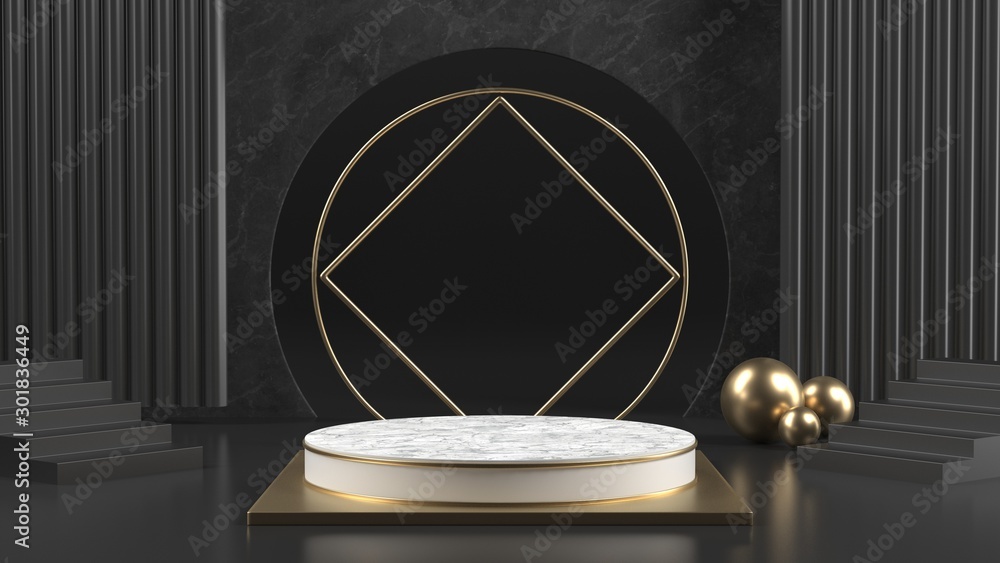 3d render image of black and white marble podium luxury background for cosmetic or another product. 3d render image of black and white marble podium luxury background for cosmetic or another product.
