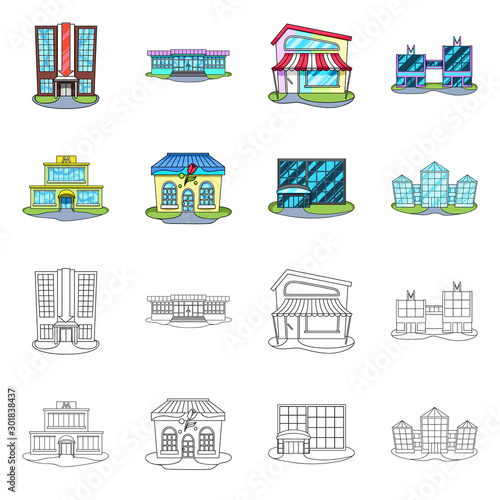 Vector illustration of supermarket and building logo. Collection of supermarket and local stock symbol for web.