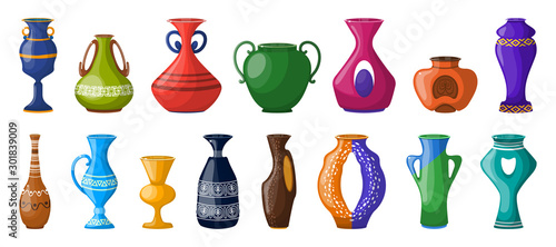 Vase for flower cartoon vector illustration on white background . Pottery vase set icon.Vector illustration set icon ceramic pot and jug.