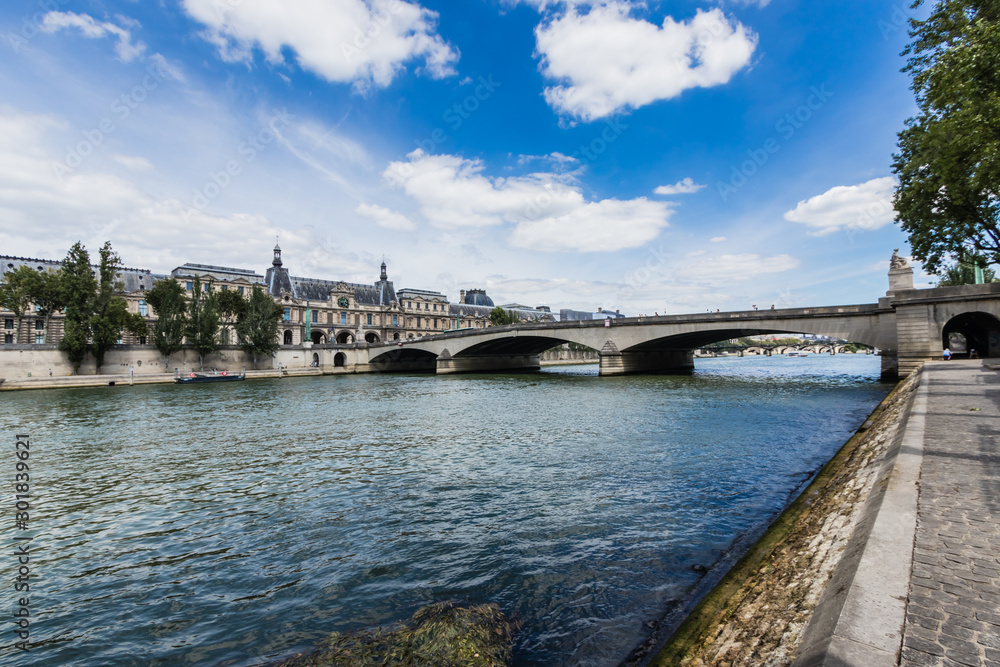 The Seine River, Pont du Carrousel (Carousel Bridge) and Louvre Palace, Paris