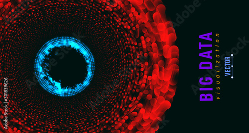 Abstract 3D big data visualization. Tangled graphics data streams. Infographics threads data. Futuristic Social network. Technological vector background. Representation of a business intelligence
