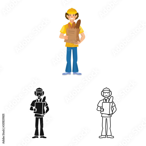Vector illustration of baker and man logo. Collection of baker and packaging stock symbol for web.