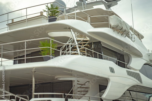 Luxury yacht, white color, detail, northern Mediterranean © Darko Horvatic