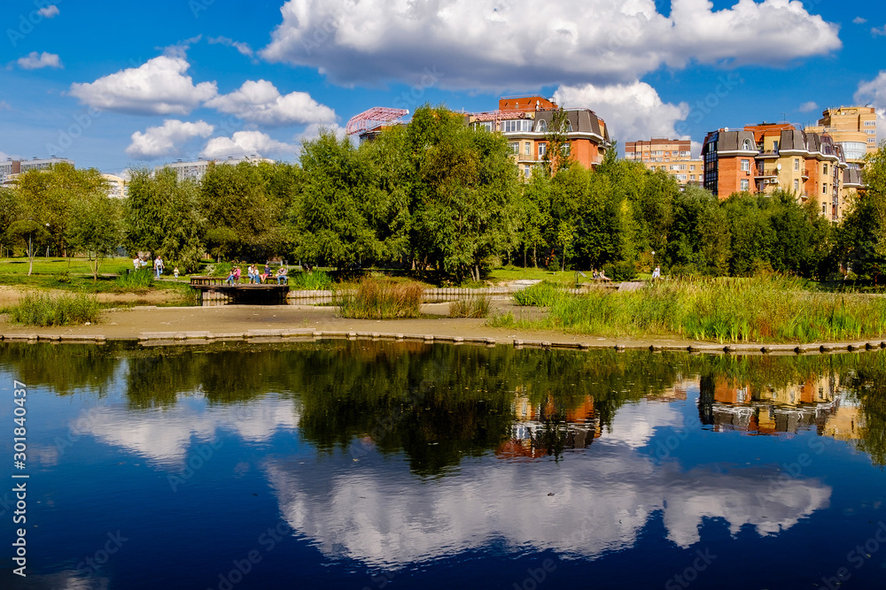 Moscow, Kurkino district, a pond in the Dubrava park