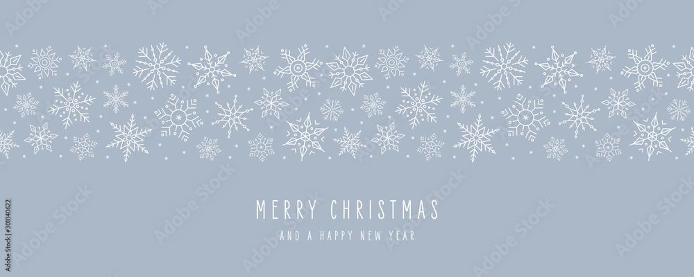 Christmas ice snowflakes elements ornaments seamless banner greeting card on blue background