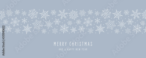 Christmas ice snowflakes elements ornaments seamless banner greeting card on blue background