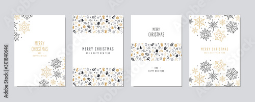 Christmas card set. Merry Christmas icon greeting text lettering card set white background vector.