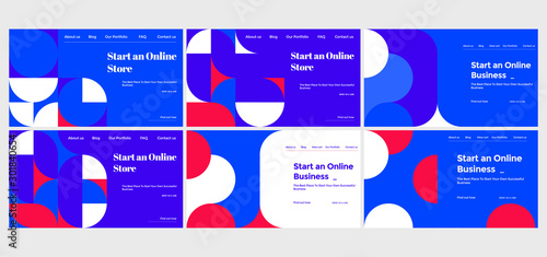 Abstract Vector Colorful Landing Page Template Set With Geometric Shapes