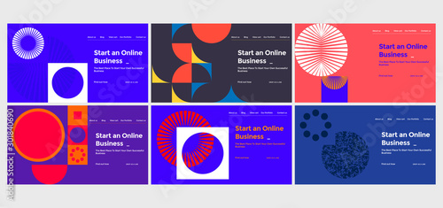Abstract Vector Colorful Landing Page Template Set With Geometric Shapes