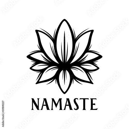 Namaste sign. Yoga center emblem. Vector vintage illustration.