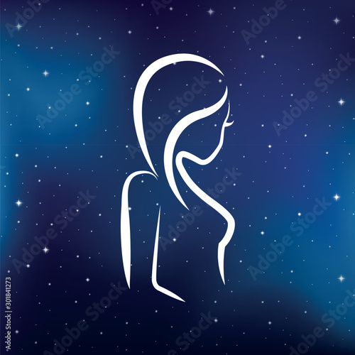 blue zodiac sign virgo horoscope in starry sky vector illustration EPS10