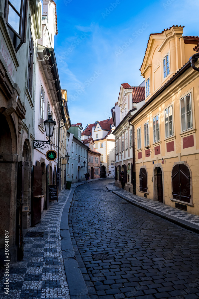 Narrow Alley With Old Houses In The Old Town Of Prague In The Czech Republic