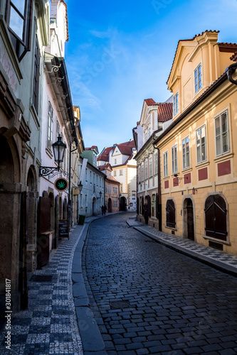 Narrow Alley With Old Houses In The Old Town Of Prague In The Czech Republic