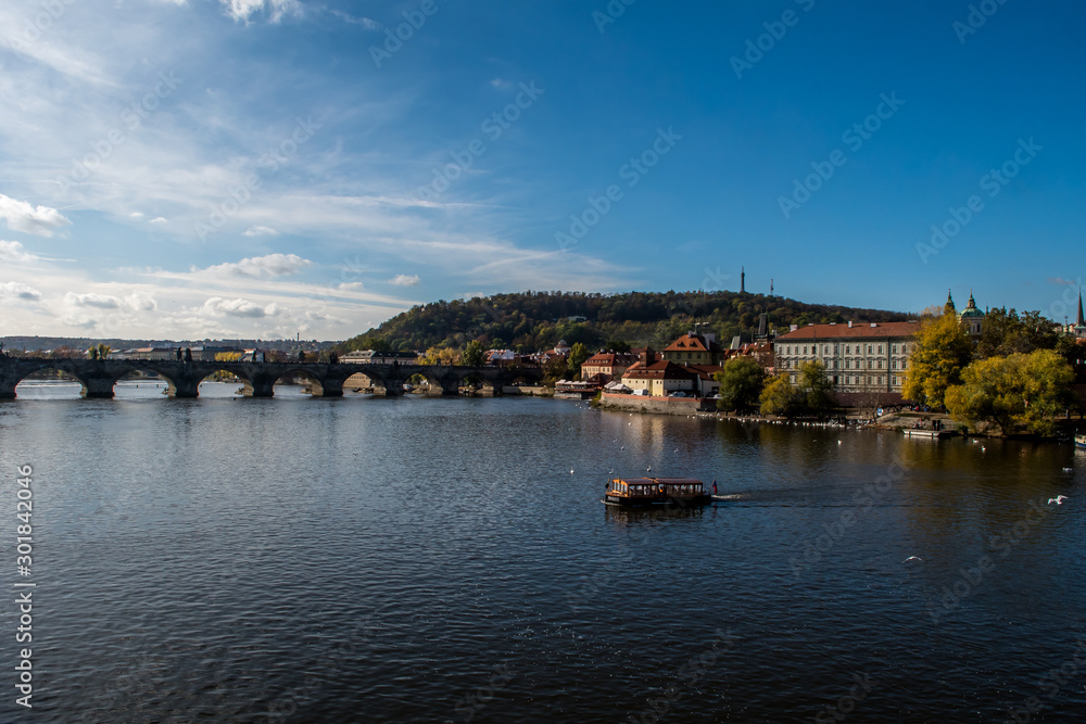 Charles Bridge Over Moldova River And Hradcany Castle In Prague In The Czech Republic