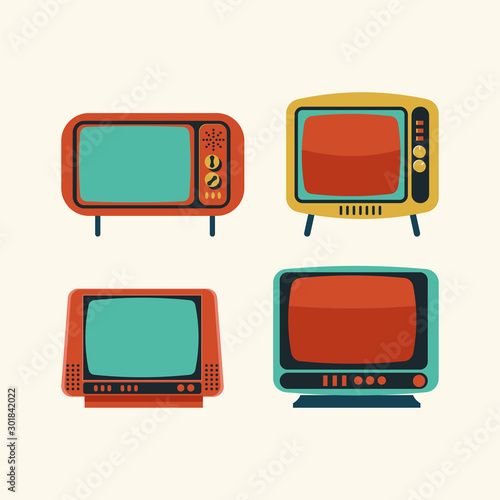Set of retro TV, retro TV icon old television set, vector old television set