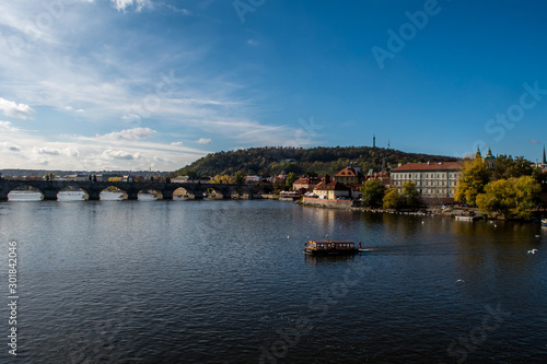 Charles Bridge Over Moldova River And Hradcany Castle In Prague In The Czech Republic