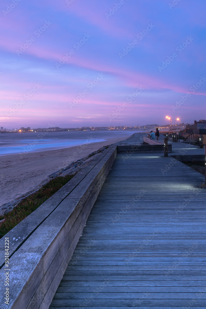Sunset on the beach of Vila do Conde, Portugal