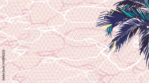 Summer pool isometric tiles and palm tree background