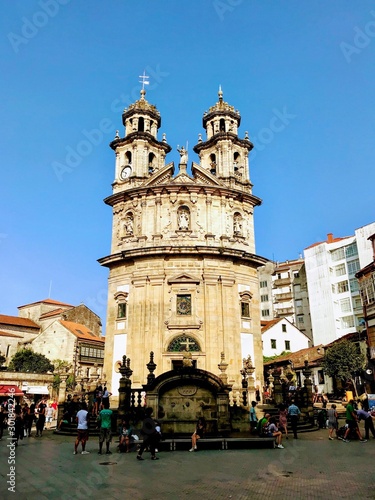 Pontevedra, Spain - August 24 2018: Front view of the church of the Peregrina in the center of the city of Pontevedra in Galicia