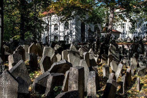 Old Weathered Tombstones On Jewish Cemetery In Prague In The Czech Republic