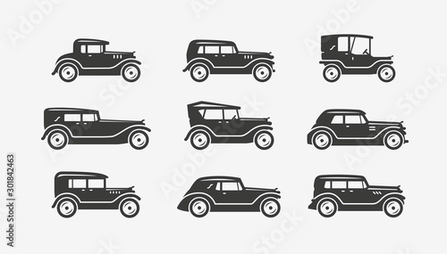 Retro cars icon set. Transport, transportation symbol. Vector illustration