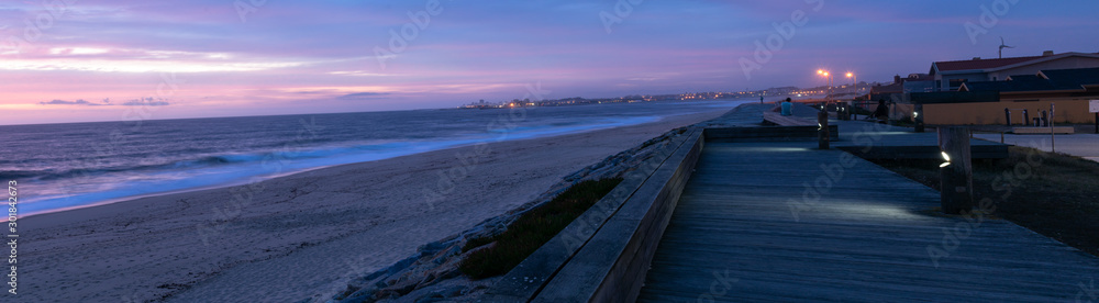 Sunset on the beach of Vila do Conde, Portugal