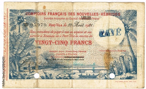 Vanuatu (Nouvelles-Hébrides) Billet des comptoirs français des Nouvelles-Hébrides (Ballande).