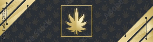 Abstract black banner with marijuana leaf