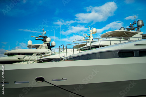 Luxury yacht, white color, detail, northern Mediterranean © Darko Horvatic