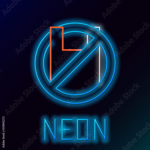 Blue glowing neon line Say no to plastic bags poster icon isolated on black background. Disposable cellophane and polythene package prohibition sign. Colorful outline concept. Vector Illustration