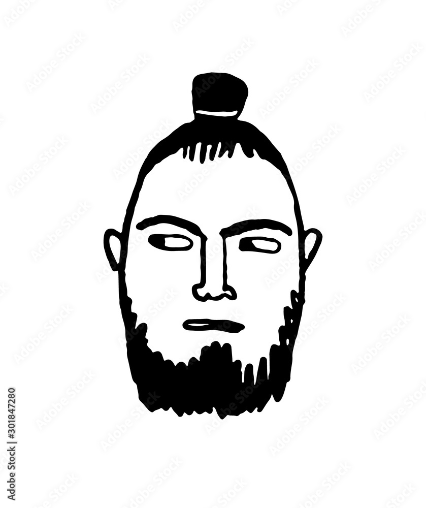 Doodle sketch of man with samurai hairstyle. Stock Vector | Adobe Stock