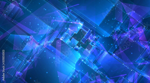 vector abstract background of glowing square crystals on blue