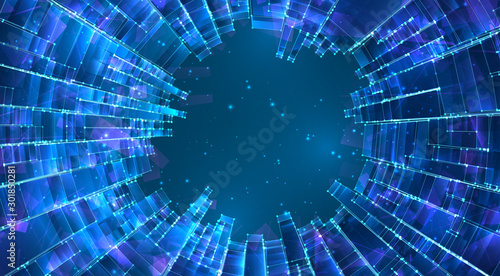 vector abstract background of glowing square crystals on blue