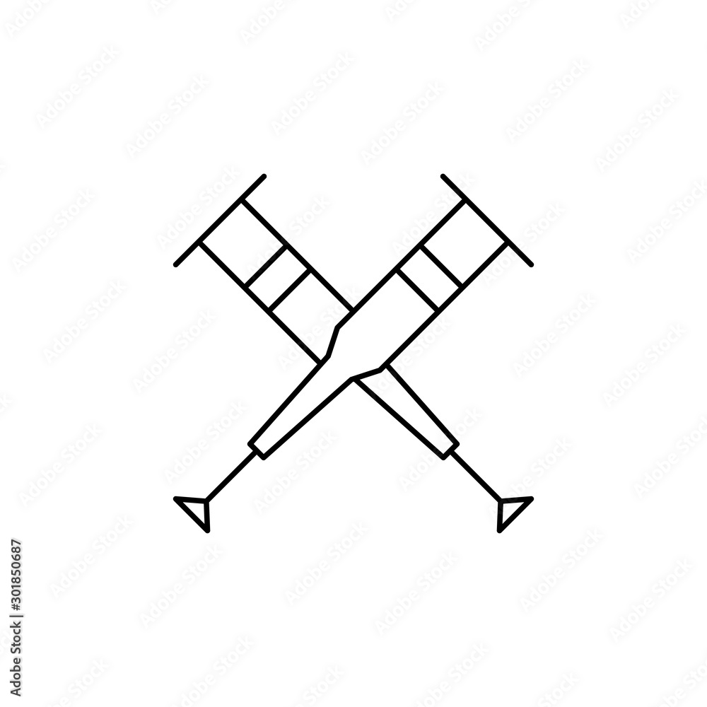 Crutches icon. Simple line, outline vector of human skeleton icons for ui and ux, website or mobile application on white background Crutches icon. Simple line, outline vector of human skeleton icons for ui and ux, website or mobile application on white background