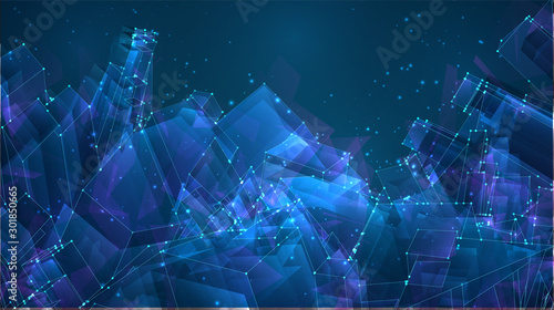 vector abstract background of glowing square crystals on blue