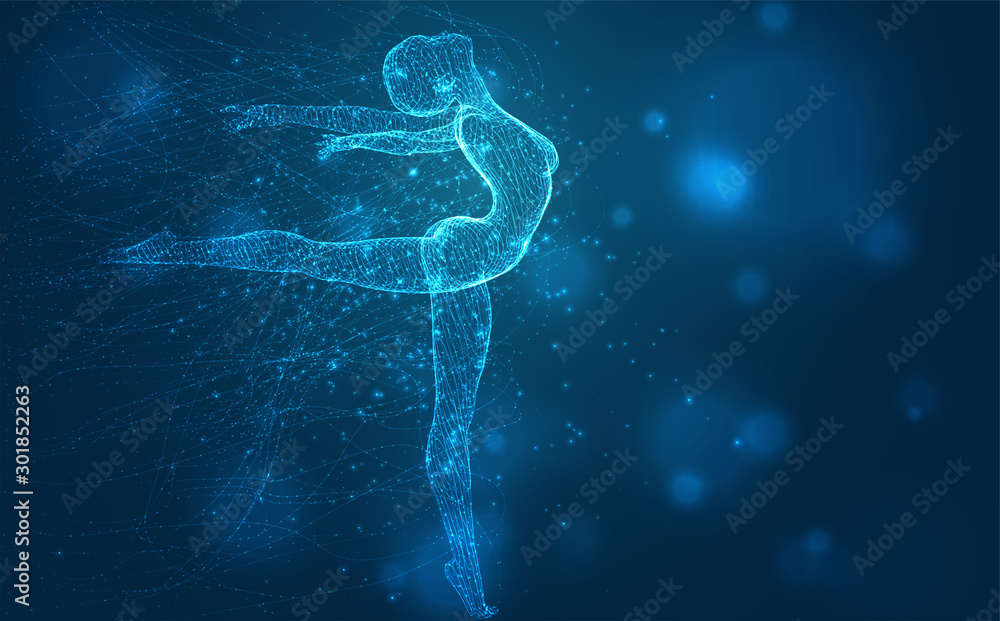vector blue background, fragile female figure dancing tangled vector blue background, fragile female figure dancing tangled