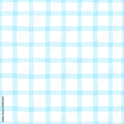  Vector light blue squared seamless vintage pattern on white background. Hand drawn country style backdrop for textile, fashion, print, brochure cover, wrapping paper.