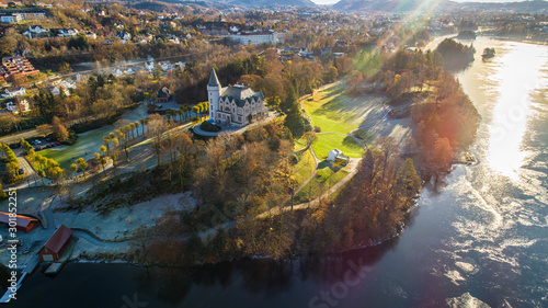 Aerial view of Royal mansion Gamlehaugen. Bergen, Norway.