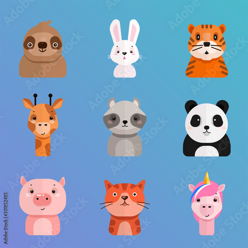 Fototapeta Naklejka Na Ścianę i Meble -  Set of cartoon vector avatars of animals
