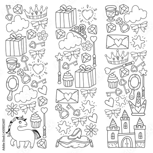 hand-drawn princess doodles. vector. Cartoon