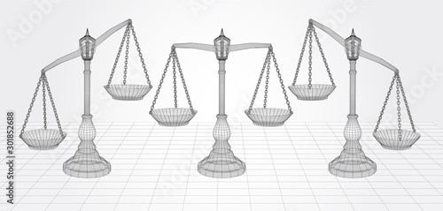 virtual 3d libra are on the table. vector background.