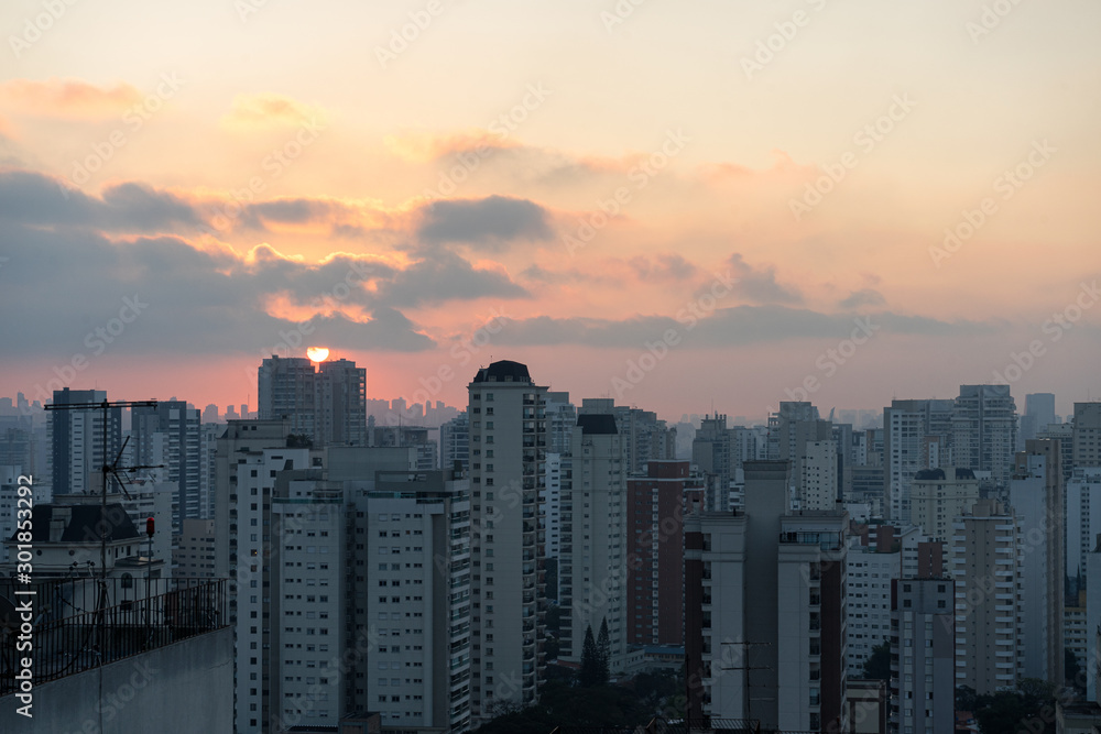 Sunset over the Skyline of Sao Paulo, Brazil