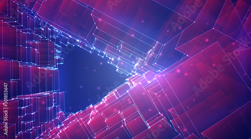vector geometric background of cubes and squares in purple and pink colors