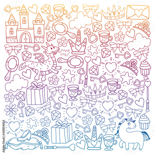 hand-drawn princess doodles. vector. Cartoon