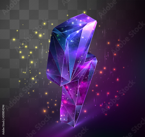 3d vector symbol on mosaic background, space locked in crystal object