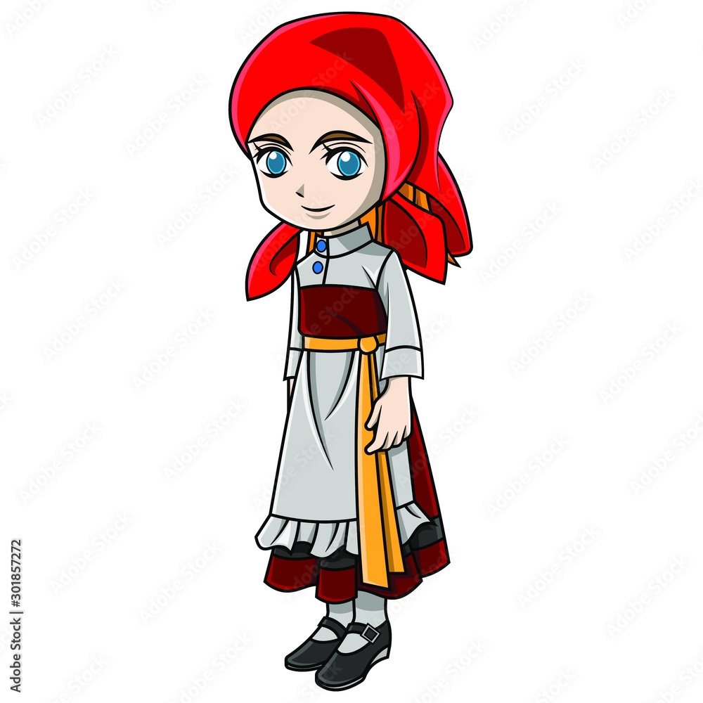 cartoon girl wearing russian clothes